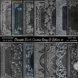 Kunstvolle Buch-Cover und -Rücken - Grautöne und Silber Vol 1 - 28 hochauflösende Bilder - Instant Download digitale Clip Art