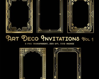 Art Deco Invitations Volume1 Posters Frames Clip Art - Gold Frames 5 PNG Transparent Images High Resolution -  Instant Download Digital