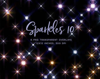 Sparkles 10 sparkly sparkles with glitter and glow 8 PNG Transparent Overlays High Resolution -  Instant Download Digital Clip art