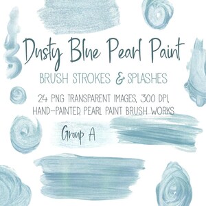 Dusty Blue Pearl Paint 24 Pincel Trazos & Salpicaduras Grupo A - Fondo de producto pintado a mano - Instant Download Digital Clipart