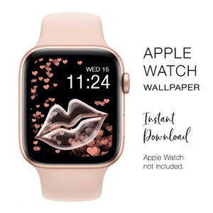 Apple Watch WALLPAPER - Bubble Lips Rose Gold Hearts design - Instant Download - Watch Background Apple Watch face design