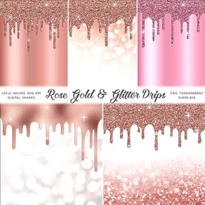Rose Gold And Glitter Drips Backgrounds & PNG Transparent Images High Resolution Instant Download Digital Clipart image 1