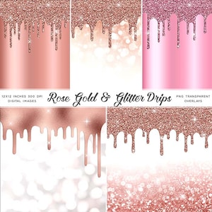 Rose Gold und Glitter tropft - Hintergründe & PNG transparente Bilder mit hoher Auflösung - Sofortiger Download Digital Clipart