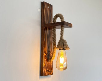 Rustikale Wandleuchte aus Holz, Bauernhaus-Wandlampe für Vintage-Küche, Nachttischlampe