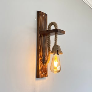 Rustic Wooden Wall Sconce, Farmhouse Wall Lamp for Vintage Kitchen, Bedside Lamp