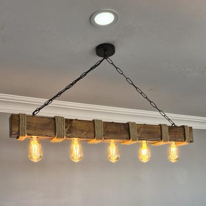 Wooden Beam Rustic Lighting Fixture For Dining Table and Kitchen Island, Farmhouse Chandelier For Dining Room, Bar, Billiard, Pool Room