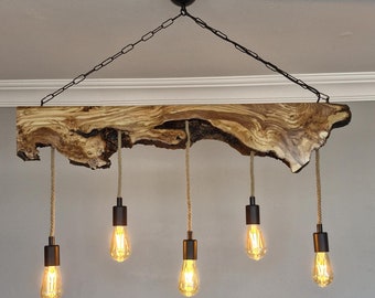 Live Edge Olive Wood Pendant Chandelier For Dining Room, Kitchen Island