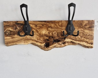 Made-to-Order Live Edge Olive Wood Coat Rack, Olive Wood Coat Hanger, Rustic Wall Mounted Coat Rack, Unique Natural Gift