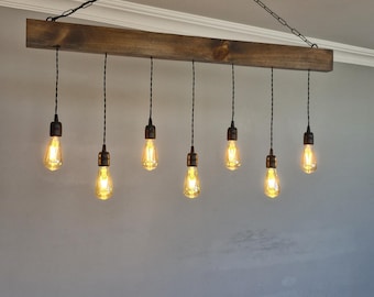 Wooden Rustic Beam Pendant Light Fixture For Dining Table, Farmhouse Kitchen Island Light Fixture