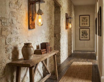 Rustic Wooden Wall Lamp For Hallway, Farmhouse Wall Light For Entryway Decor, Vintage Wall Sconce For Living Room