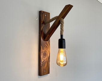 Rustic Wooden Wall Sconce, Farmhouse Wall Lamp for Wall Decor