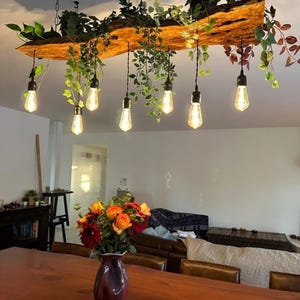 Luminaire suspendu en bois d'olivier pour îlot de cuisine, plafonnier suspendu unique rustique pour table à manger, lustre de ferme pour plante