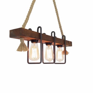 Farmhouse  Wooden Pendant Chandelier, Rustic  Lighting Fixture  For Vintage Kitchen Island