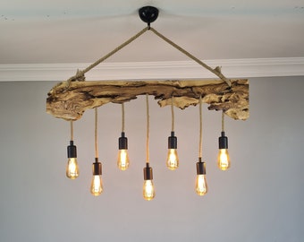 Live Edge Olive Wood Pendant Chandelier For Dining Room, Rustic Lighting Fixture For Kitchen Island, Wooden Farmhouse Ceiling Light