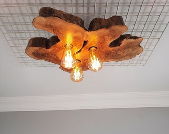 Lustre suspendu en dalle de bois d'olivier, luminaire rustique pour salle à manger, plafonnier de ferme pour îlot de cuisine, billard