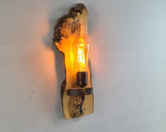 Unique Live Edge Olive Wood Wall Lamp, Rustic Wooden Wall Sconce, Farmhouse Wooden Lighting, Olive Wood Vanity Lamp