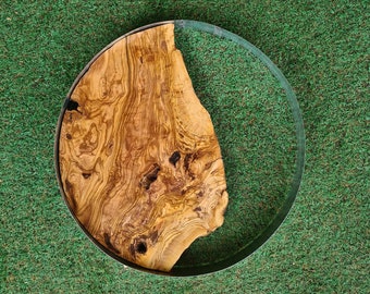 16'' Olive Wood Slab For Round Center Table, Raw Edge Curl Olive Wood Piece For Epoxyart, Wood For Moss Art