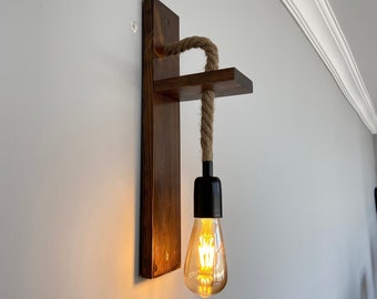 Rustic Wooden Wall Sconce, Farmhouse Wall Lamp for Home Decor