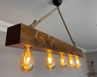 Farmhouse  Wood Beam Chandelier,  Rustic Lighting for Dining Table, Vintage Kitchen Island