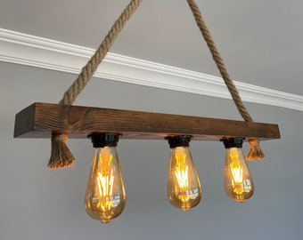 Farmhouse  Wooden Pendant Chandelier, Rustic  Lighting Fixture  For Vintage Kitchen Island