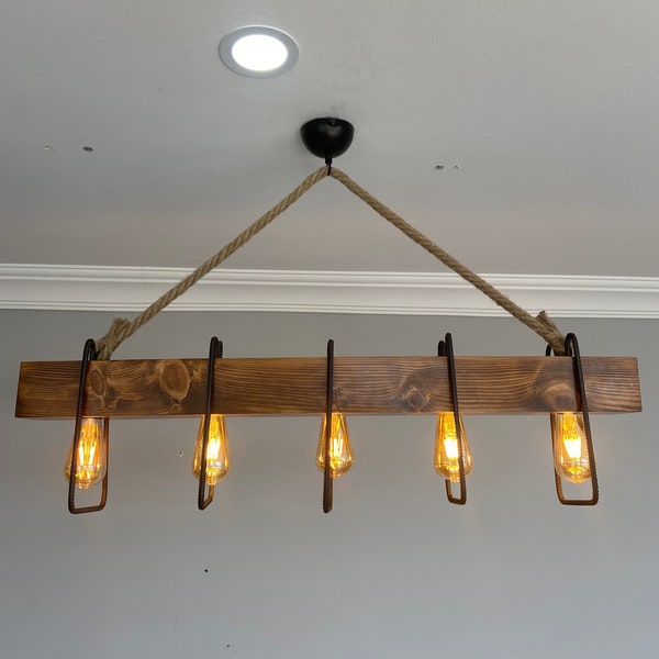 Farmhouse Wooden Beam Light Fixture, Pendant Chandelier For Dining Room, Kitchen Island, Bar, Billiard