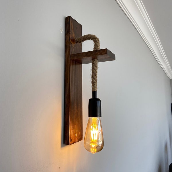 Rustic Wooden Wall Sconce, Farmhouse Wall Lamp for Home Decor