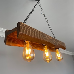 Live Edge Wooden Rustic Chandelier, Farmhouse Lighting Fixture For Home Decor