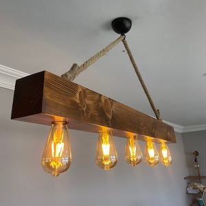 Farmhouse  Wood Beam Chandelier,  Rustic Lighting for Dining Table, Vintage Kitchen Island