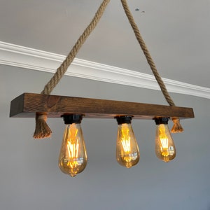 Farmhouse  Wooden Pendant Chandelier, Rustic  Lighting Fixture  For Vintage Kitchen Island