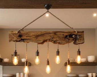 Live Edge Olive Wood  Light Fixture For Kitchen Island, Farmhouse Wooden Chandelier For Dining Room, Rustic Ceiling Light For Dining Table