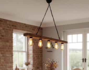 Rustic Wooden Beam Chandelier, Farmhouse Kitchen Island Lighting