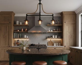 Black Modern Light Fixture For Kitchen Island, Steampunk Pipe Chandelier For Dining Table and Room
