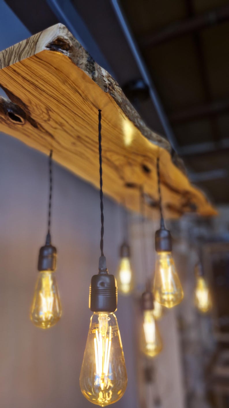 Olive Wood Pendant Light Fixture For Kitchen Island , Rustic Unique Pendant Ceiling Light For Dining Table, Farmhouse Chandelier For Plant image 15