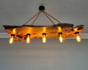 Modern Light Fixture For Kitchen Island, Rustic Live Edge Chandelier For Dining Table