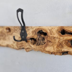Live Edge Olive Wood Coat Rack, Rustic Wooden Coat Hanger, Farmhouse Wall Mounted Coat Rack, Unique Natural Gift image 12