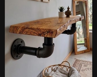 Made-to-Order Live Edge Olive Wooden Shelf, Olive Wood Wall Shelf,  Unique Rustic Natural Gift
