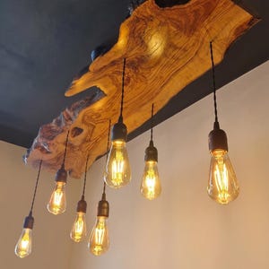Olive Wood Pendant Light Fixture For Kitchen Island , Rustic Unique Pendant Ceiling Light For Dining Table, Farmhouse Chandelier For Plant image 4