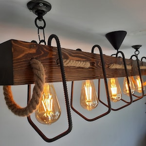 Wooden Farmhouse Pendant Chandelier, Rustic Lighting Fixture For Dining Room, Kitchen Island, Bar, Billiard