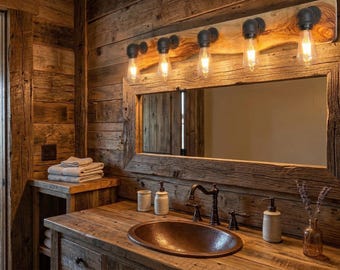 Live Edge Olive Wood Rustic Bathroom Vanity Lamp,  Farmhouse Wooden Wall Sconce, Industrial  Wall Light for Pool Bar