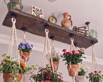 Rustic Wooden Hanging Shelf For Plants,   Wooden Plant Holder, Hanging Plant Stand for Pot, Kitchen Island Shelf