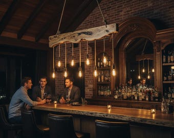 60"-150 cm Unique RusTic Wooden Light Fixture, Live Edge Olive Wood Chandelier For Dining Room, Kitchen Island,Bar, Vintage Restaurant Light