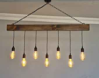 Wooden Rustic Beam Pendant Light Fixture For Dining Table, Farmhouse Kitchen Island Light Fixture