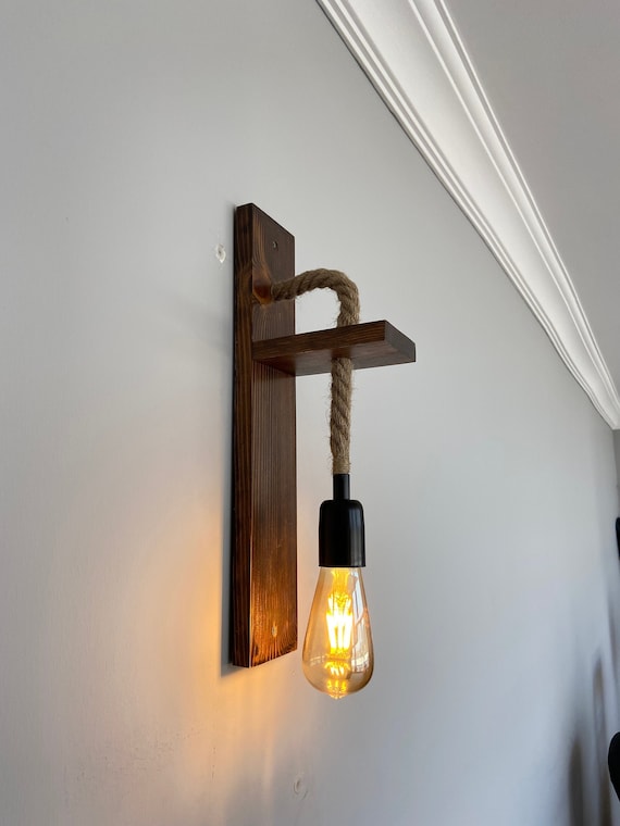 Rustic Wooden Wall Sconce, Farmhouse Wall Lamp for Home Decor