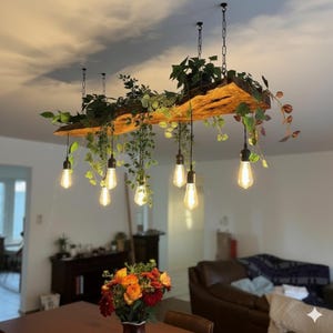 Olive Wood Pendant Light Fixture For Kitchen Island , Rustic Unique Pendant Ceiling Light For Dining Table, Farmhouse Chandelier For Plant image 9