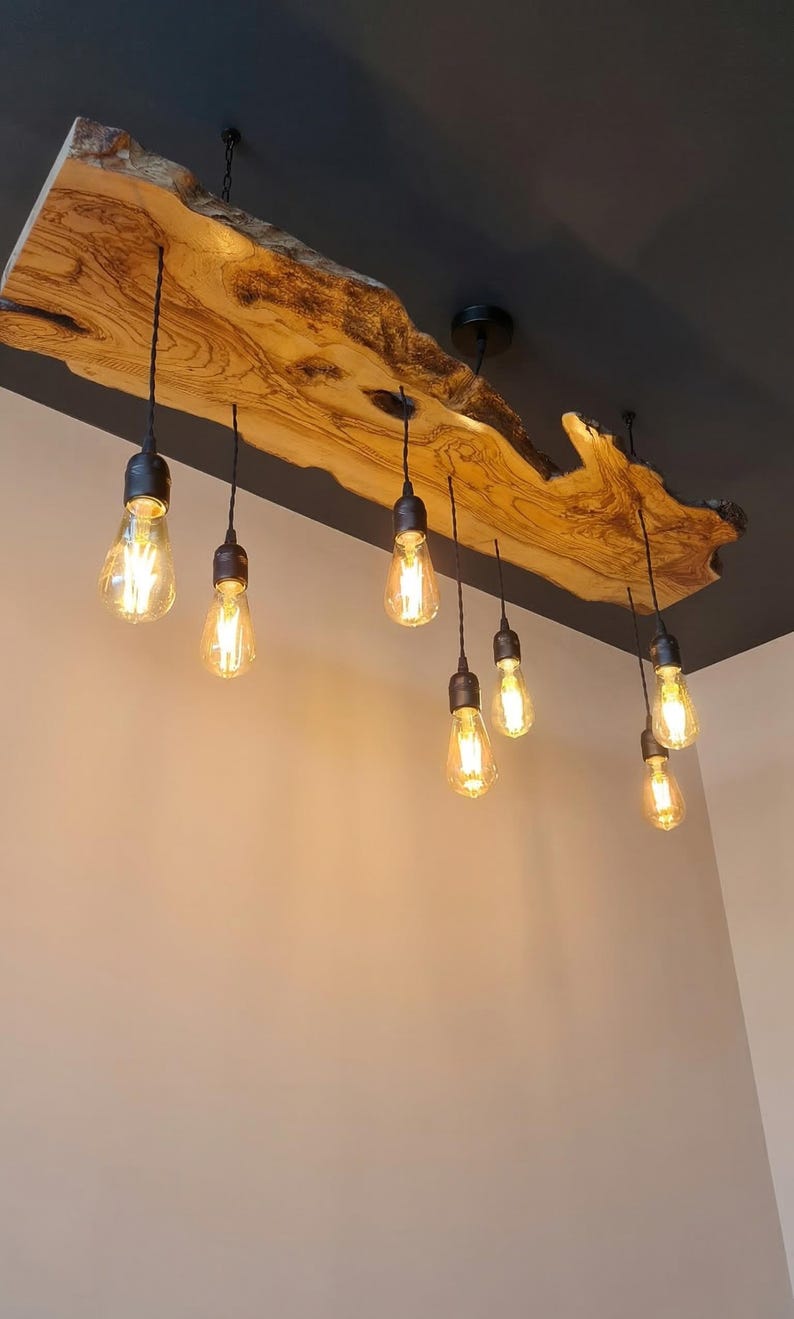 Olive Wood Pendant Light Fixture For Kitchen Island , Rustic Unique Pendant Ceiling Light For Dining Table, Farmhouse Chandelier For Plant image 10