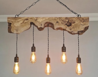 Rustic Live Edge Light Fixture For Dining Room, Farmhouse Chandelier For Kitchen Island