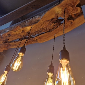 Olive Wood Pendant Light Fixture For Kitchen Island , Rustic Unique Pendant Ceiling Light For Dining Table, Farmhouse Chandelier For Plant image 5