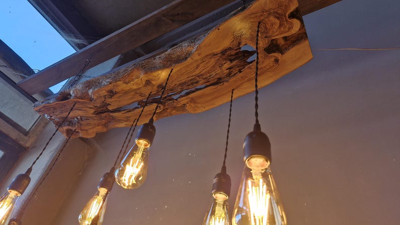 Olive Wood Pendant Light Fixture For Kitchen Island , Rustic Unique Pendant Ceiling Light For Dining Table, Farmhouse Chandelier For Plant image 5