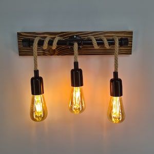 Rustic Wooden 3 Bulbs Bathroom  Vanity Lighting,  Industrial Wall Sconce for Wall Decor