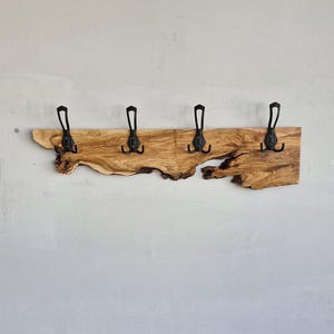 Live Edge Olive Wood Coat Rack, Rustic Wooden  Coat Hanger, Farmhouse Wall Mounted Coat Rack, Unique Natural Gift